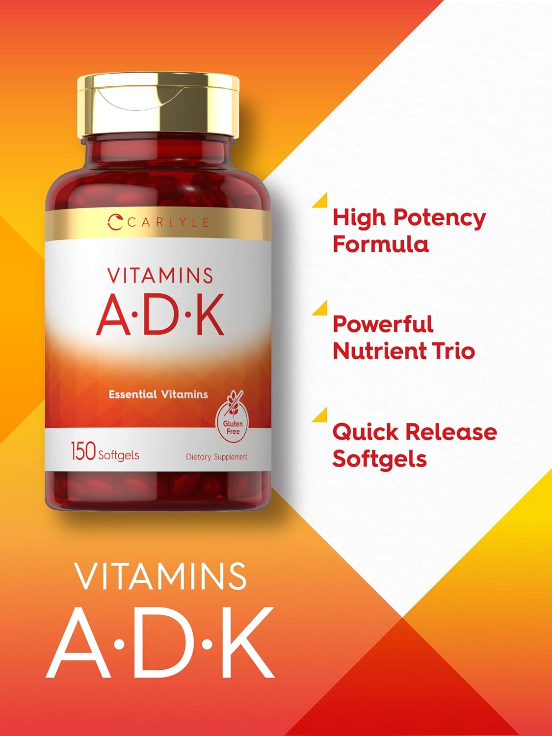 Carlyle Vitamin ADK Supplement | 150 Softgels | Vitamins A, D3, K1, K2 | Non-GMO, Gluten Free - görsel 4