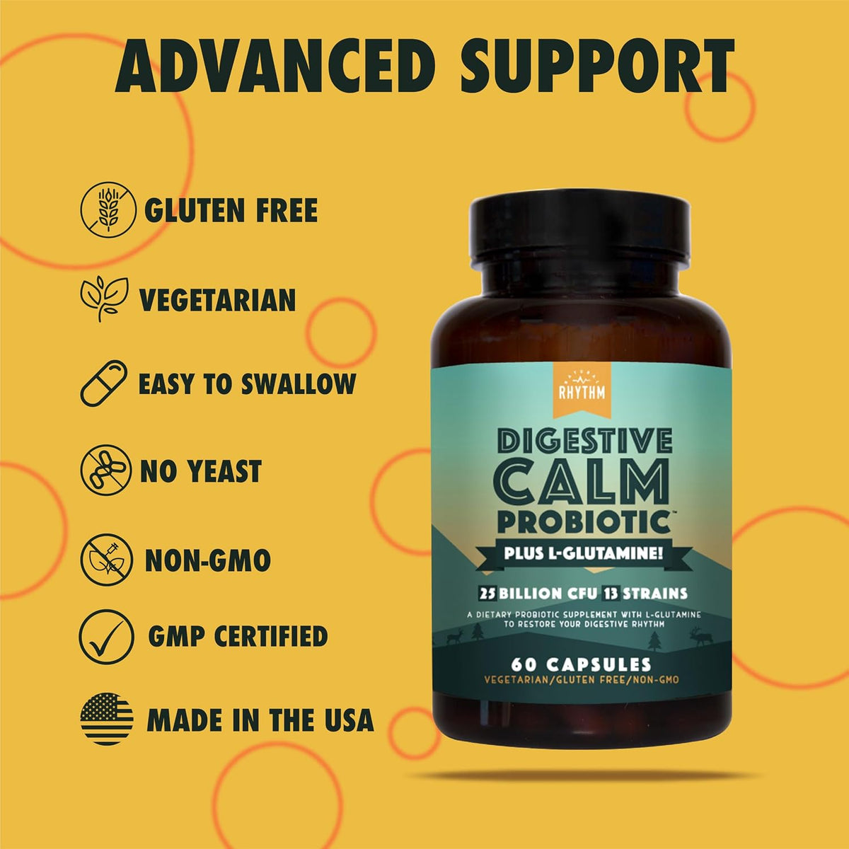 Natural Rhythm Digestive Calm Probiotic + L-Glutamine – 25 Billion CFU, 13 Strains, Digestive & Immune Support Supplement, Vegetarian Capsules (60 Count) - görsel 7