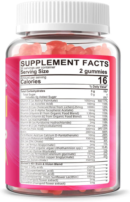 Lerinettia Multivitamin for Women 40+ Gummies with Omega-3, Iron, and B-Complex - Vegan, Sugar-Free (60 Gummies)