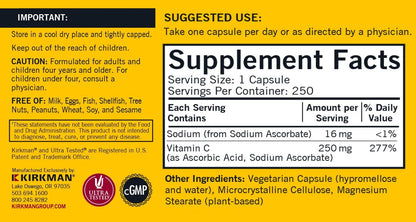 Kirkman - Vitamin C 250 mg - 250 Capsules - Hypoallergenic