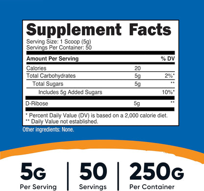 Nutricost D-Ribose Powder (250g) - 100% Pure