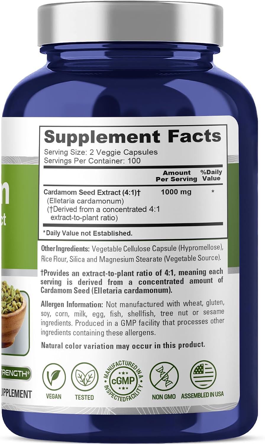 NusaPure Cardamom Capsules, 1000 mg, 200 Veg Capsules - görsel 2