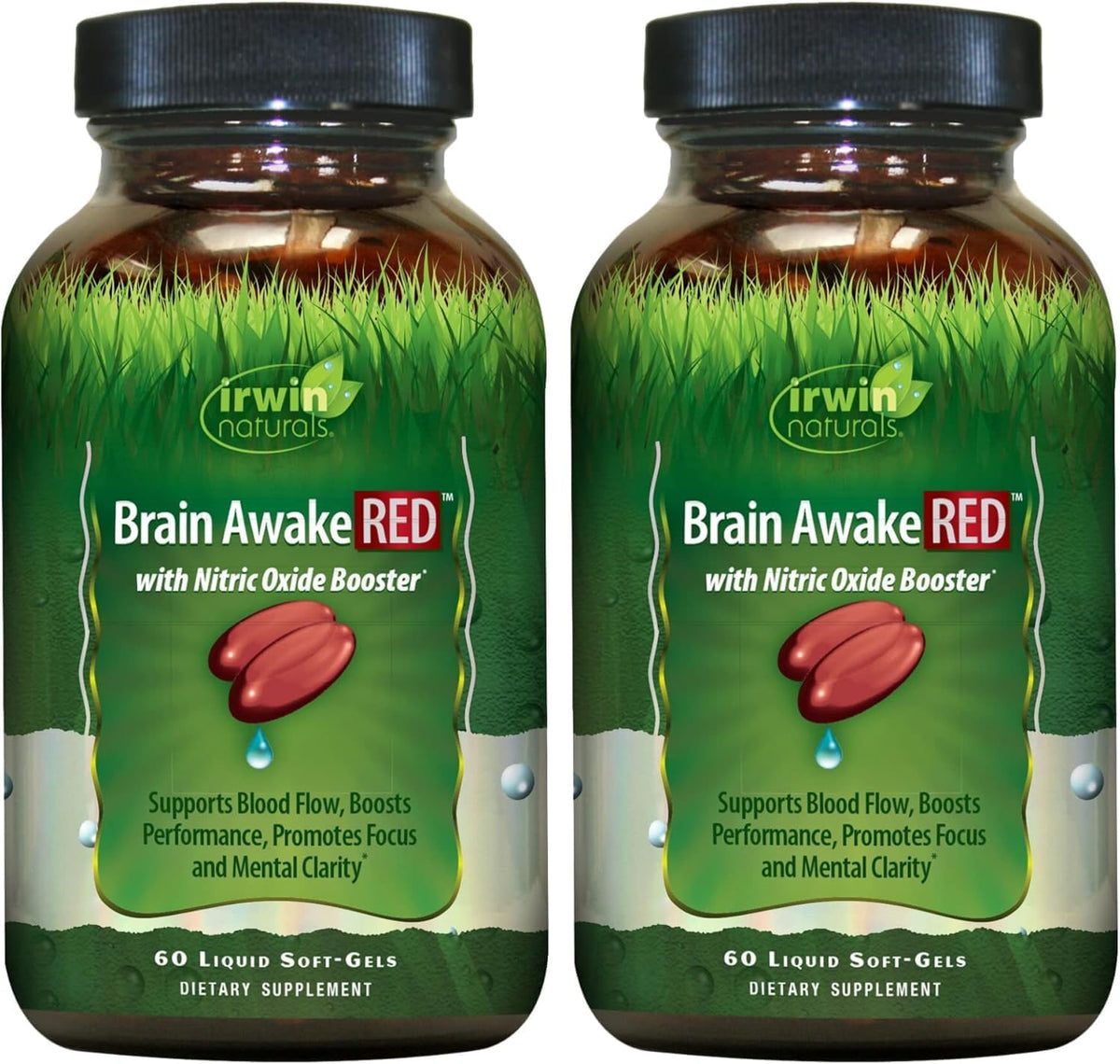 Irwin Naturals Brain Awake RED with Nitric Oxide Booster - 60 Liquid Soft gel capsules - 2 Pack - görsel 1