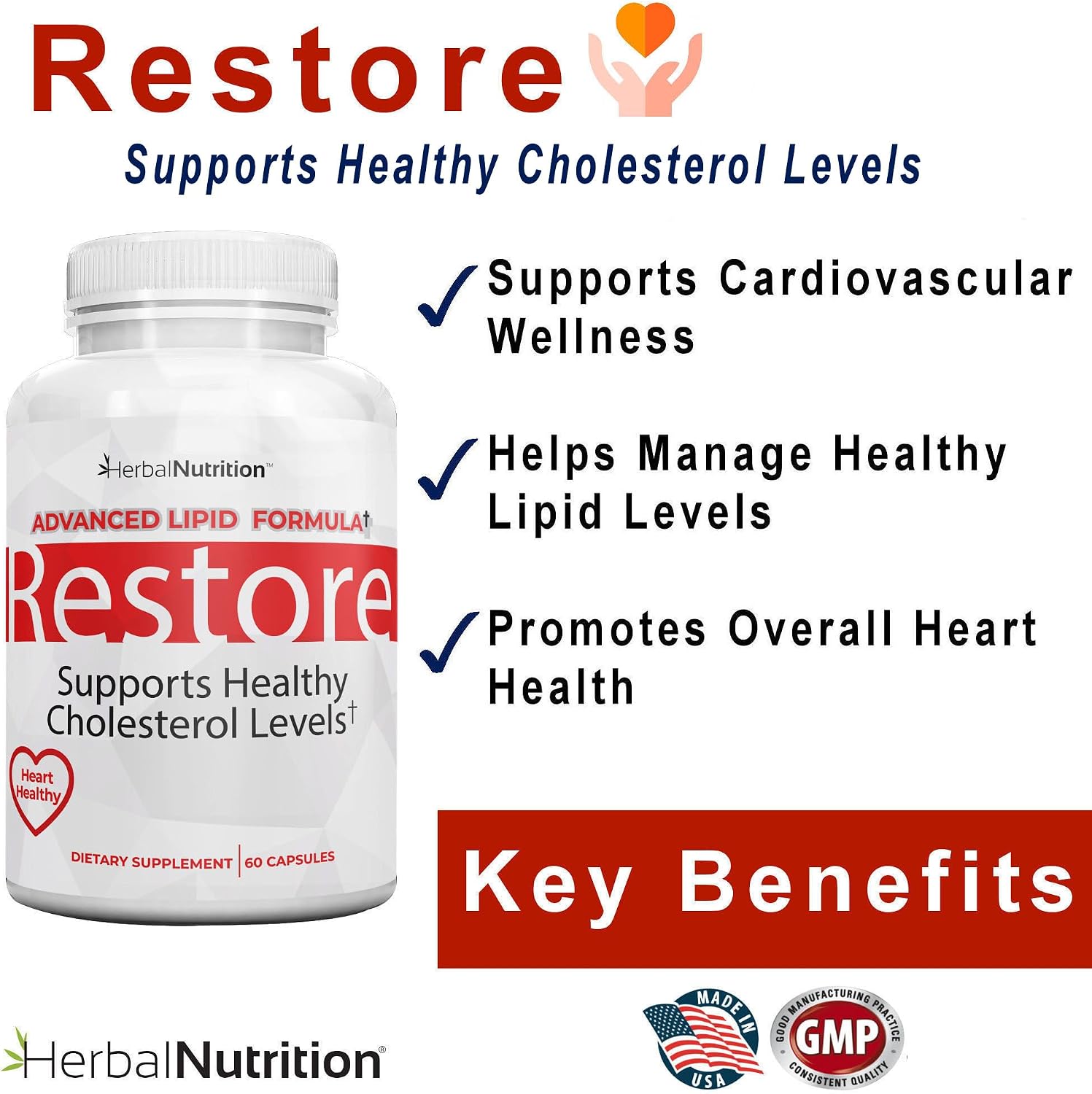 Restore - Heart Health & Cholesterol Support Food Supplement with Red Yeast Rice, Grape Seed Extract, Folic Acid and Niacin, 60 Capsules - görsel 2