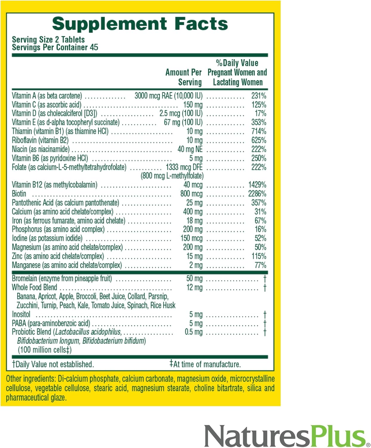 NaturesPlus Source of Life Prenatal - Multivitamin & Mineral Supplement with Iron, 90 Tablets - görsel 5