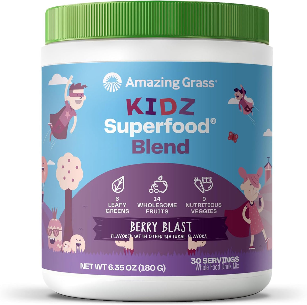 Amazing Grass Kidz Superfood: Organic Greens, Fruits & Probiotics, Berry Blast, 30 Servings - görsel 1