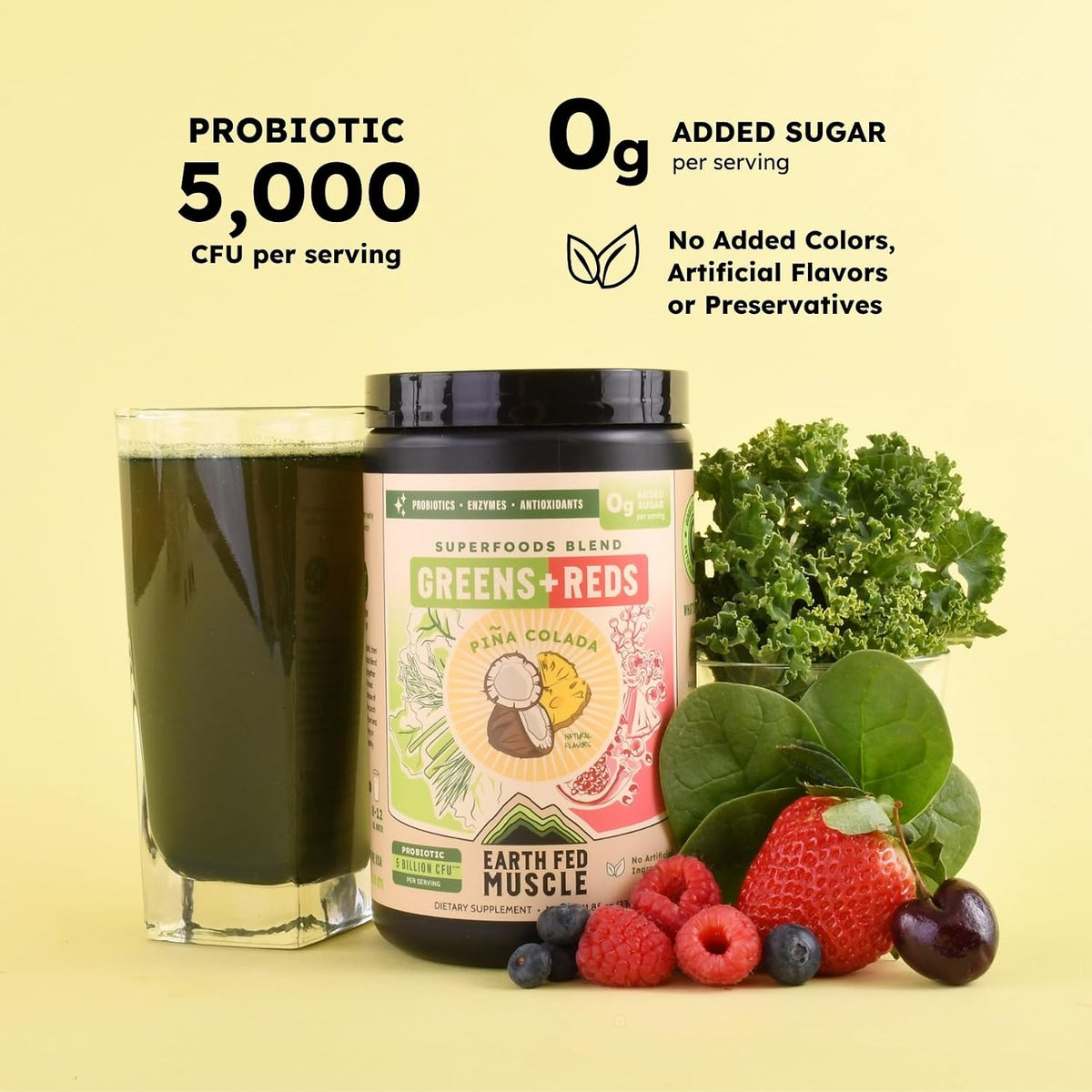 Earth Fed Muscle Greens and Reds Superfoods Blend, Piña Colada - görsel 2