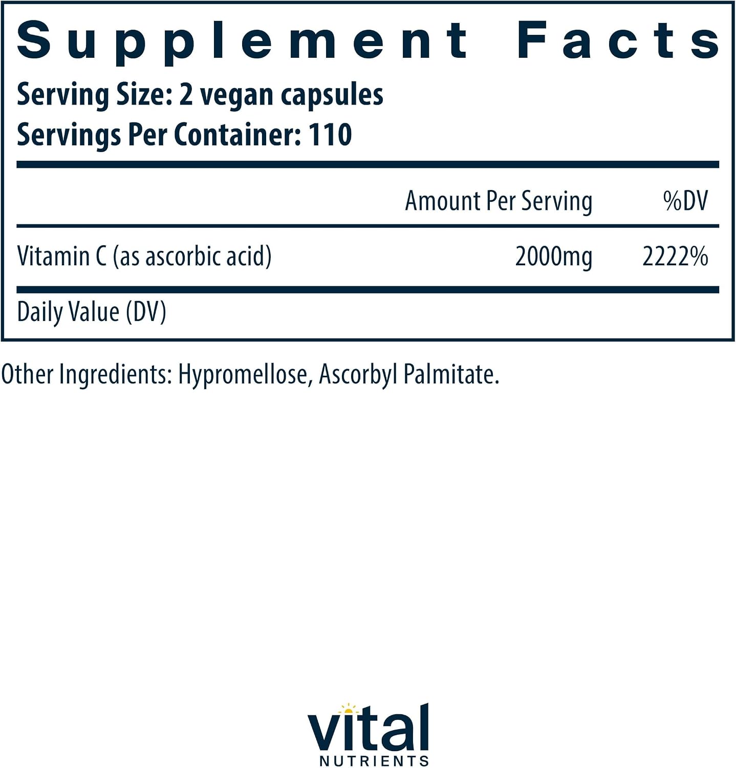 Vital Nutrients Vitamin C 1000mg - 100% Pure Ascorbic Acid - 220 Capsules - görsel 2