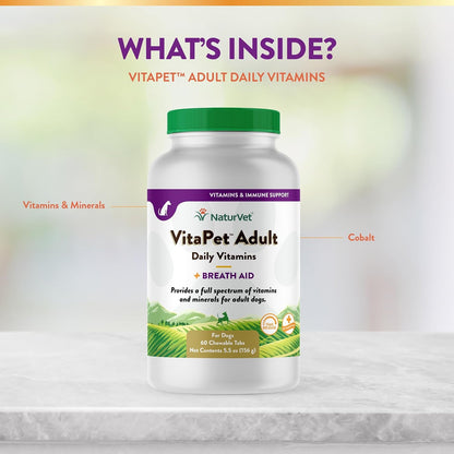NaturVet VitaPet Adult Daily Vitamins for Dogs with Breath Aid, 60 Tablets