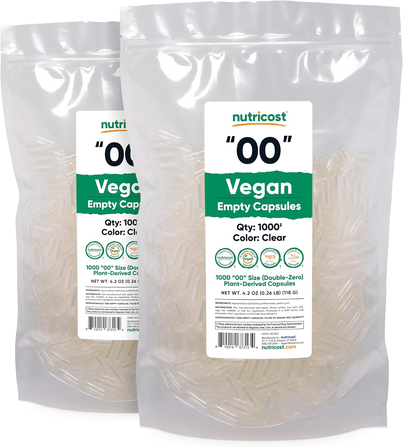 Nutricost Empty Capsules Size 00 Vegan - 1000 Clear Plant-Based Capsules - görsel 4