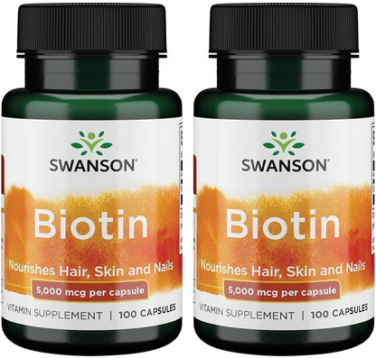 Swanson Biotin (Vitamin B7) 5000 mcg, 100 Capsules