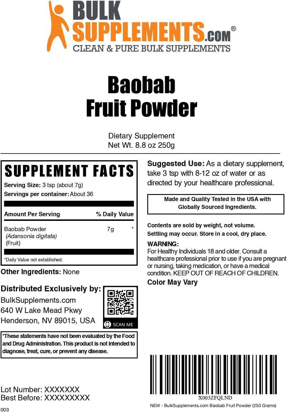 BulkSupplements.com Baobab Fruit Powder - 250g - görsel 6