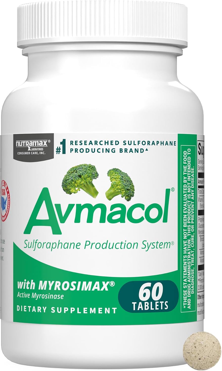 Nutramax Laboratories Avmacol #1 Researched Sulforaphane-Producing Brand for Detoxification with Glucoraphanin and Active Myrosinase, Adults and Children, 60 Tablets - görsel 1