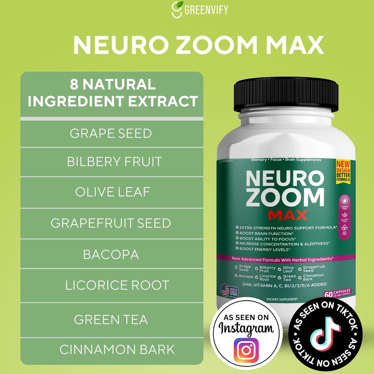 Neuro Zoom Max Extra Strength Brain Support with Herbal Ingredients, 60 Capsules - görsel 3