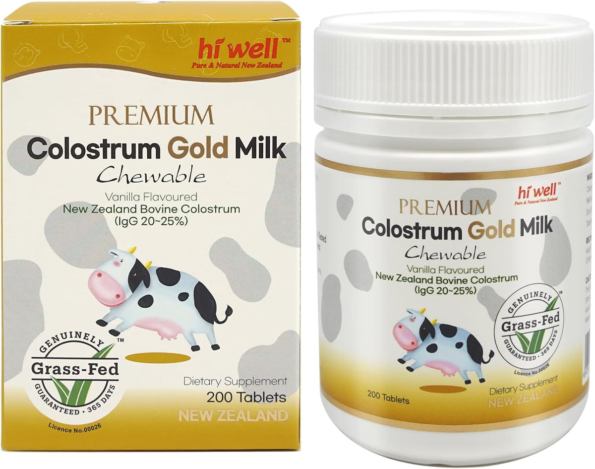 Hi Well Premium Grass-Fed Colostrum Gold Milk - 200 Tablets - görsel 1