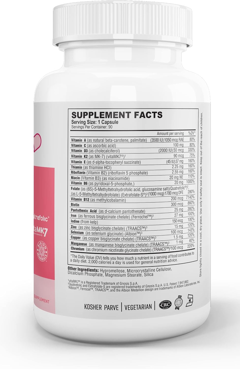 Nutri Supreme Prenatal Vitamin - Highly Absorbable Methyl Folate & Iron, One Per Day, Kosher Capsules (90 Count) - görsel 2