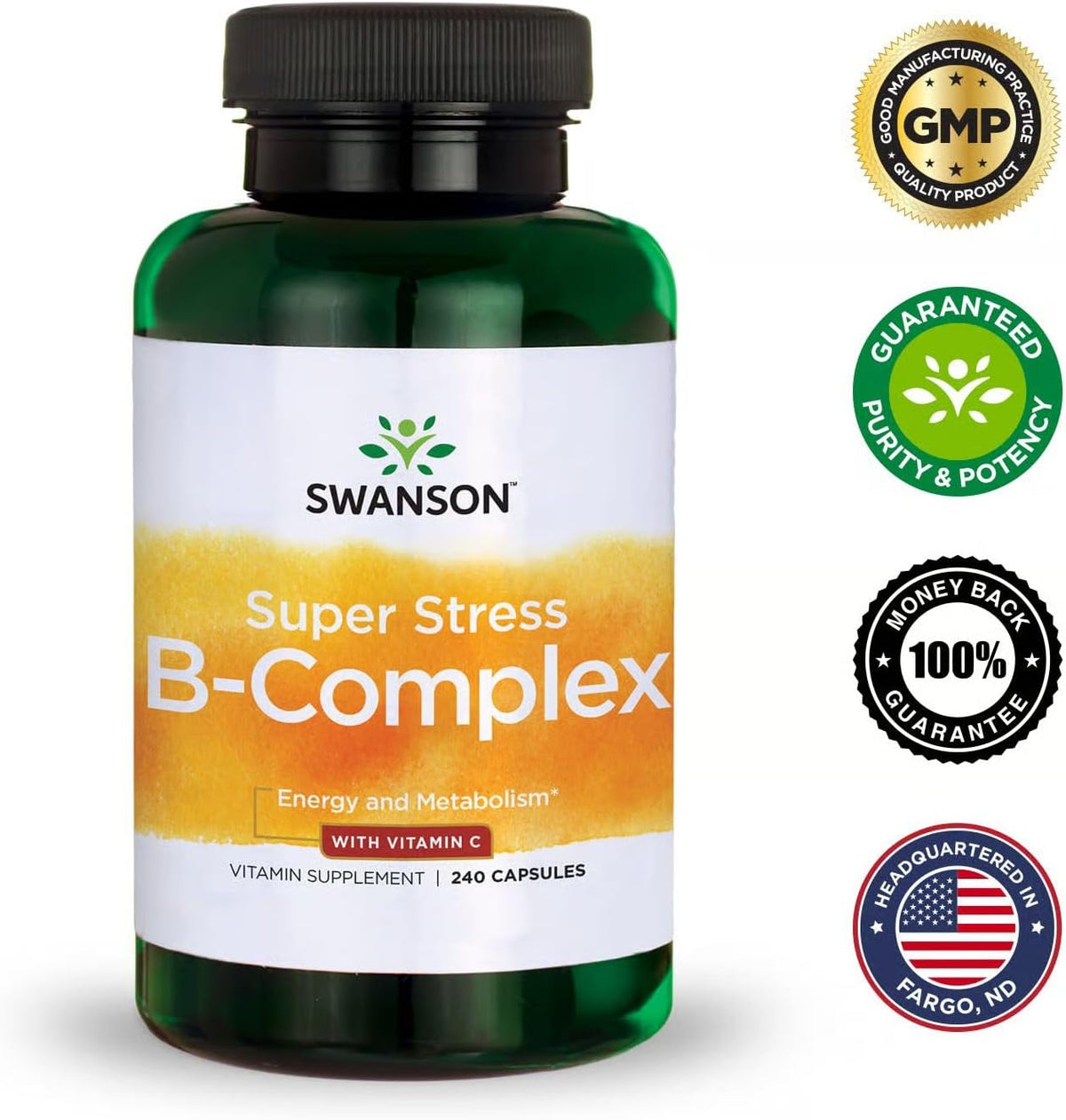 Swanson Super Stress B-Complex Energy and Wellness Food Supplement (240 Capsules, 2 Pack) - görsel 7