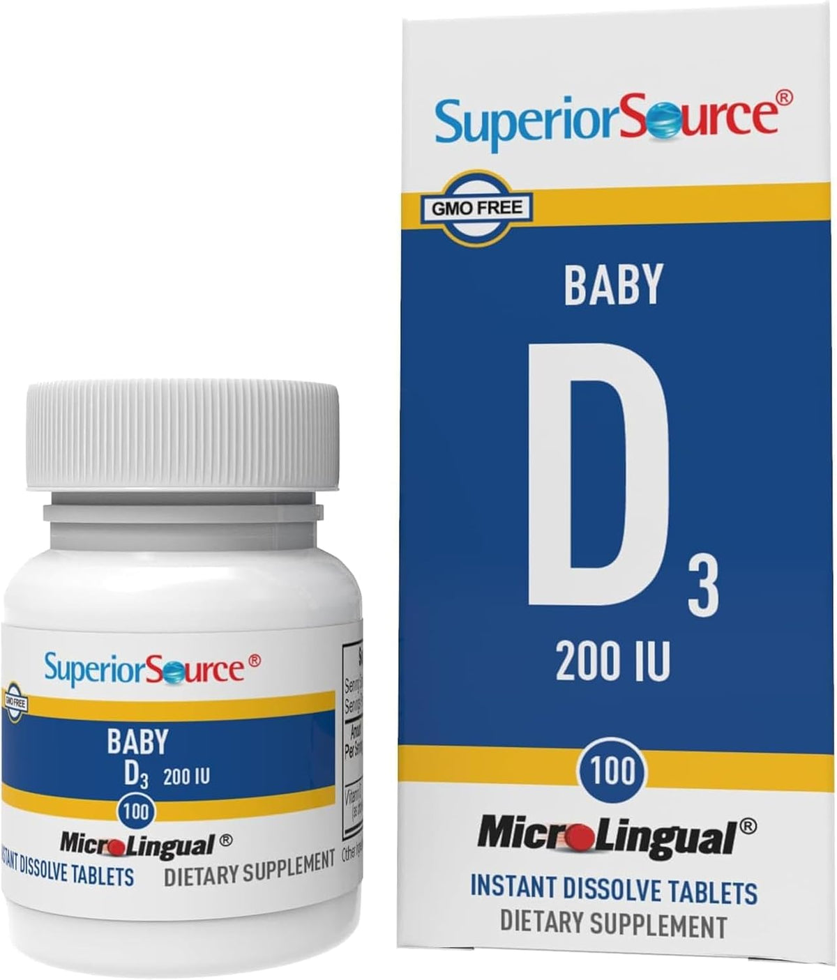 Superior Source Baby Vitamin D3 - Immune Support Supplement - Supports Healthy Bones & Teeth - Non-GMO & Gluten-Free - 100 MicroLingual Instant Dissolve Tablets - görsel 1