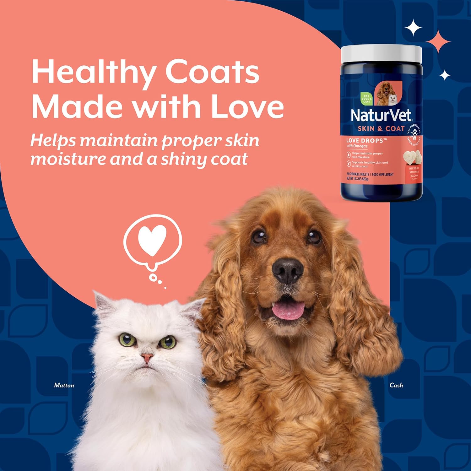 NaturVet Love Drops Plus Omegas Skin & Coat Supplement for Dogs and Cats – Peanut Butter Flavour, 200 Chewable Tablets - görsel 3