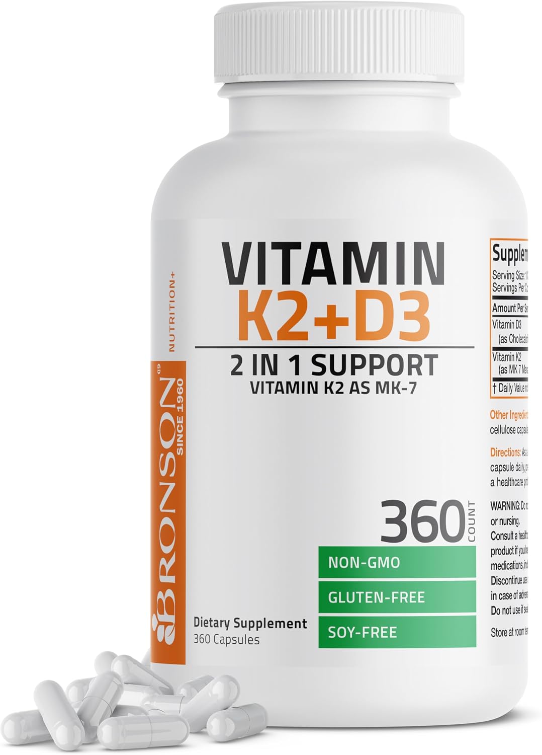 Bronson Vitamin D3 K2 (MK-7) Supplement - 5000 IU D3 & 90 mcg K2, 120 Capsules - görsel 10