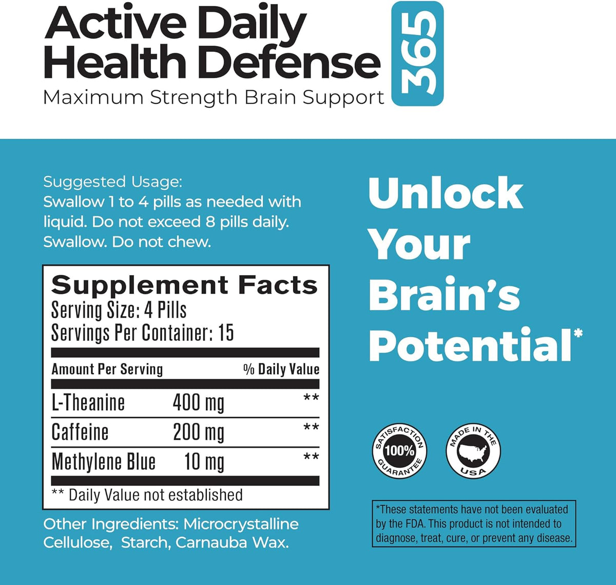 Maximum Strength Brain Support - Methylene Blue, Caffeine & L-Theanine - 60 Tablets - görsel 3
