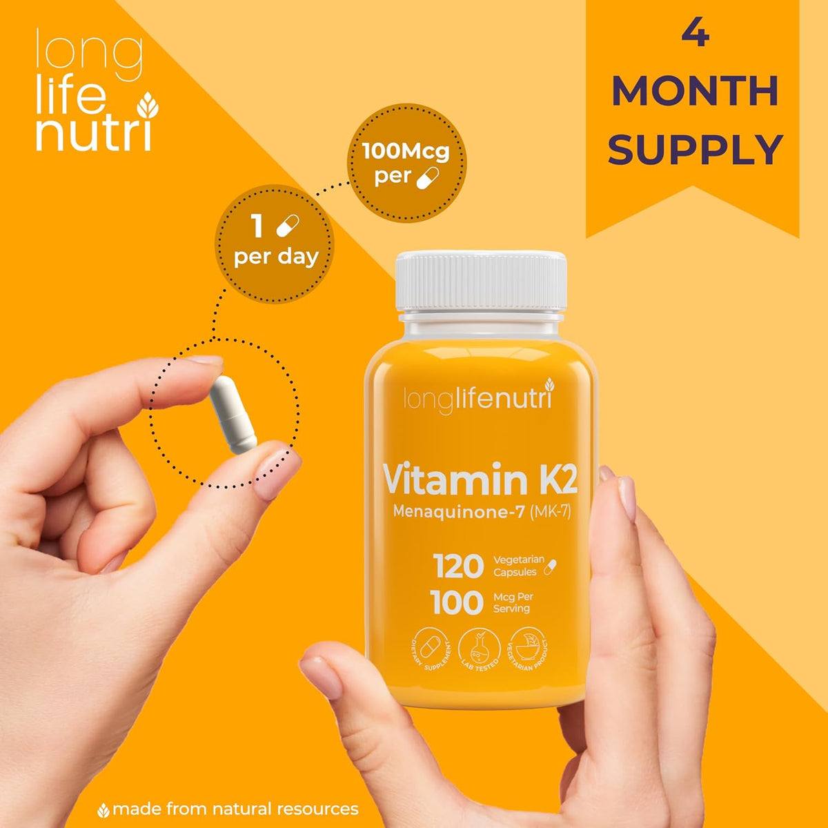 LongLifeNutri Vitamin K2 MK-7 100mcg – Bone & Circulation Support, 120 Capsules - görsel 5