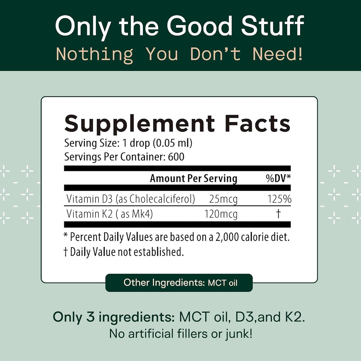 Adapt Naturals Vitamin D3 K2 1000 IU Supplement with MCT Oil – Bio-available Liquid Formula, 1 fl oz (approx. 30 ml, 600 Servings) - görsel 4
