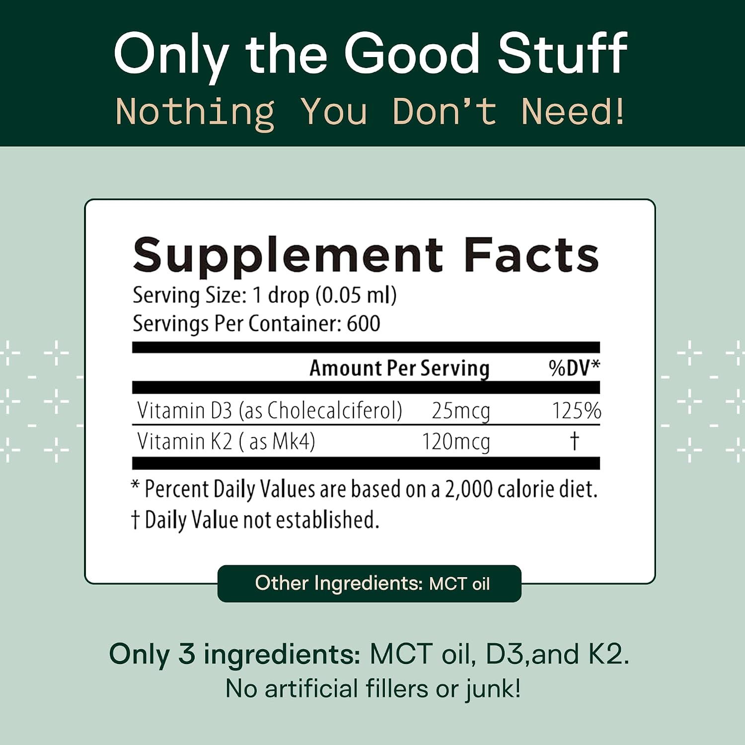 Adapt Naturals Vitamin D3 K2 1000 IU Supplement with MCT Oil – Bio-available Liquid Formula, 1 fl oz (approx. 30 ml, 600 Servings) - görsel 4