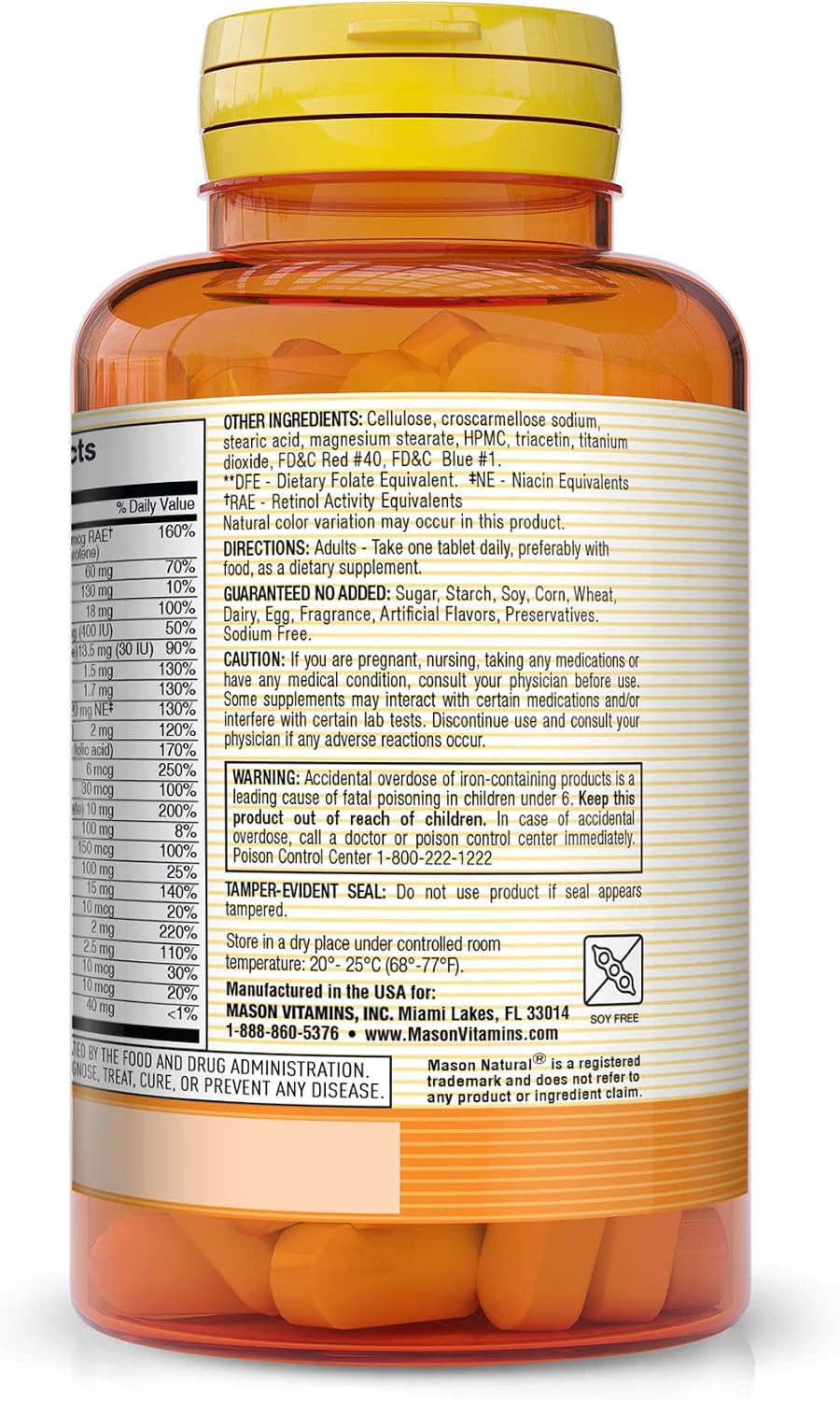 MASON NATURAL Daily Multiple Vitamins with Minerals - 24 Essential Vitamins and Minerals, All in One Multivitamin, Supports Overall Health, 60 Tablets (Pack of 3) - görsel 3