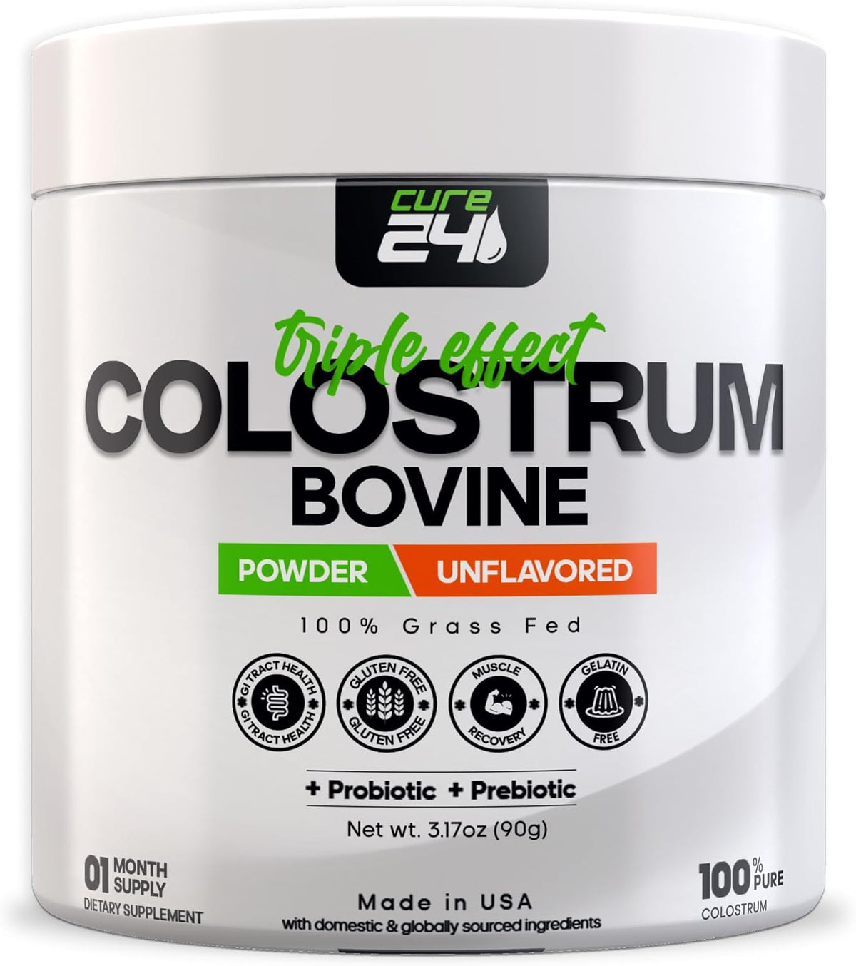 Cure24 Bovine Colostrum X3 Powder - Grass Fed, High IgG, Probiotic & Prebiotic, Unflavoured - görsel 1
