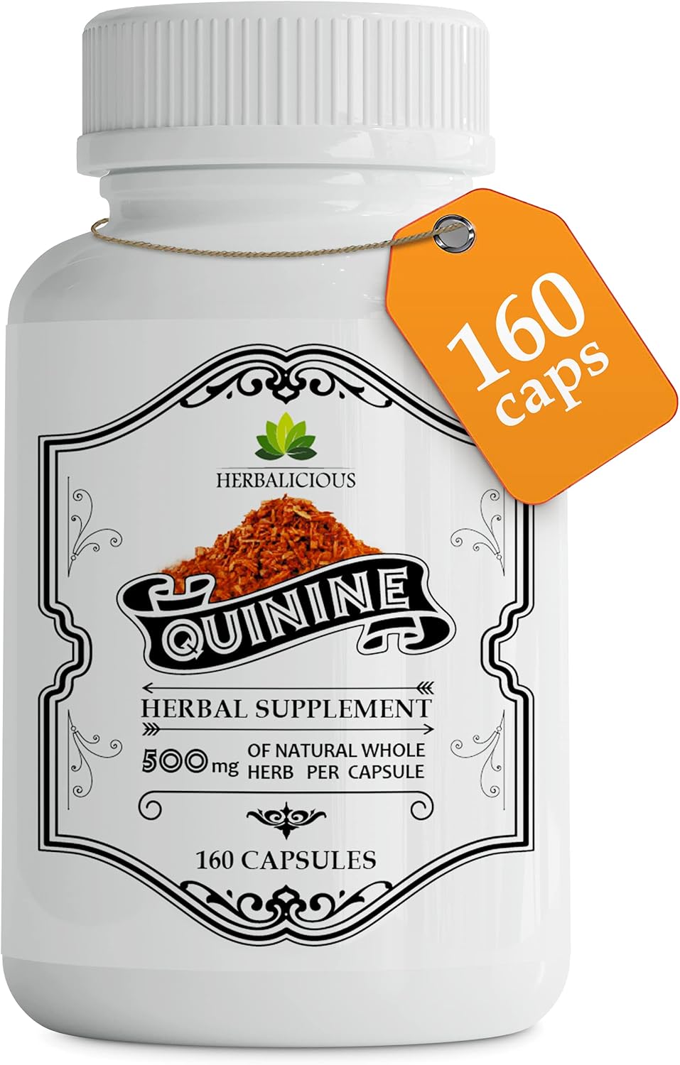 HERBALICIOUS Quinine Capsules - Cinchona Officinalis Bark Food Supplement for Leg Comfort & Digestive Support, 500 mg, 160 Capsules - görsel 1
