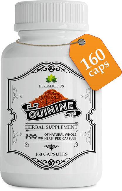 HERBALICIOUS Quinine Capsules - Cinchona Officinalis Bark Food Supplement for Leg Comfort & Digestive Support, 500 mg, 160 Capsules