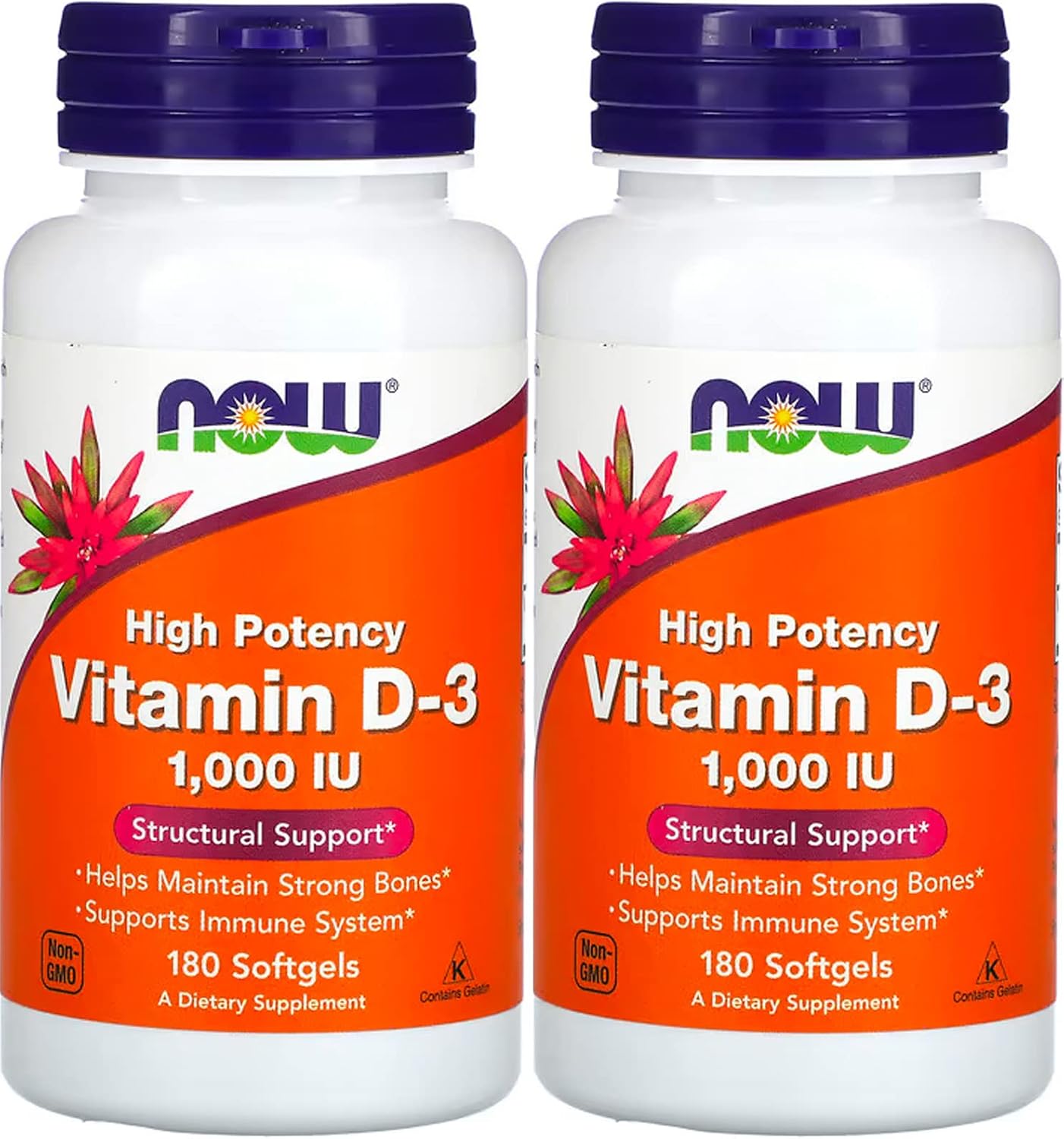 NOW Foods Vitamin D3 1000 IU Softgels - 180 Capsules (2-Pack) - görsel 1