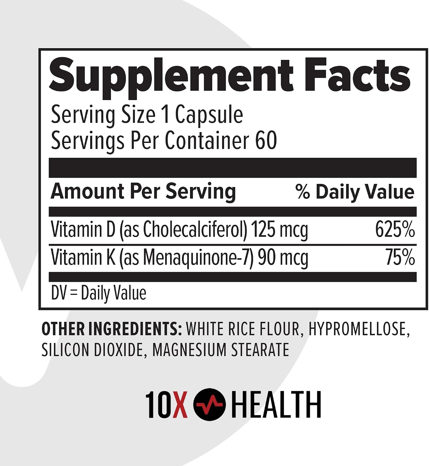10X Health Vitamin D3 5000 IU & K2 MK7 - Menaquinone 7, High-Potency D3 K2 Supplement for Bone, Heart and Teeth - 60 Capsules - görsel 9