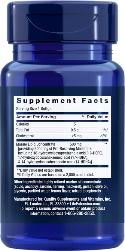 Life Extension Pro-Resolving Mediators, 18-HEPE, 17-HDHA, 14-HDHA, Supports the Body's Natural Post-inflammatory Response, 30 Softgels