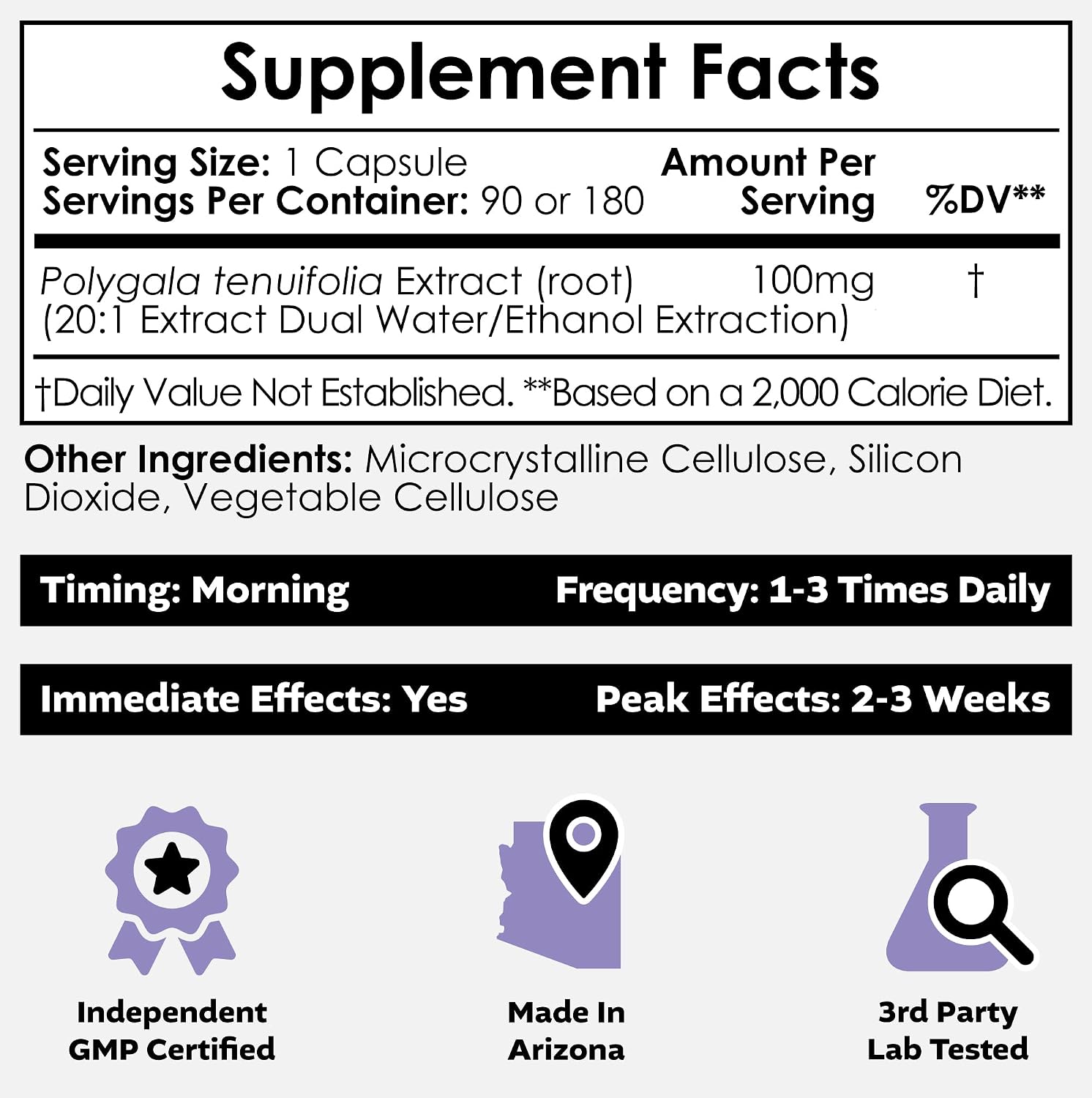 Nootropics Depot Polygala tenuifolia Capsules | 100mg | 180 Count | 20:1 Extract | Yuan Zhi | Traditionally Used for Cognitive Function, Learning and Memory | Supports Stress Adaptation | Adaptogenic Supplement - görsel 2