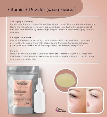 Talsen Chemicals Vitamin A Powder - Retinyl Palmitate, Pure Retinol Powder for Cosmetic Uses (113 g)