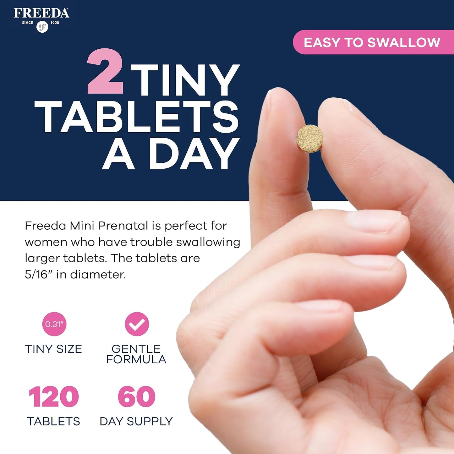 FREEDA Mini Prenatal Vitamin - Tiny Easy-to-Swallow Prenatal Multivitamin with Iron, Folic Acid, Vitamin D - Kosher, Vegan, 120 Tablets - görsel 4