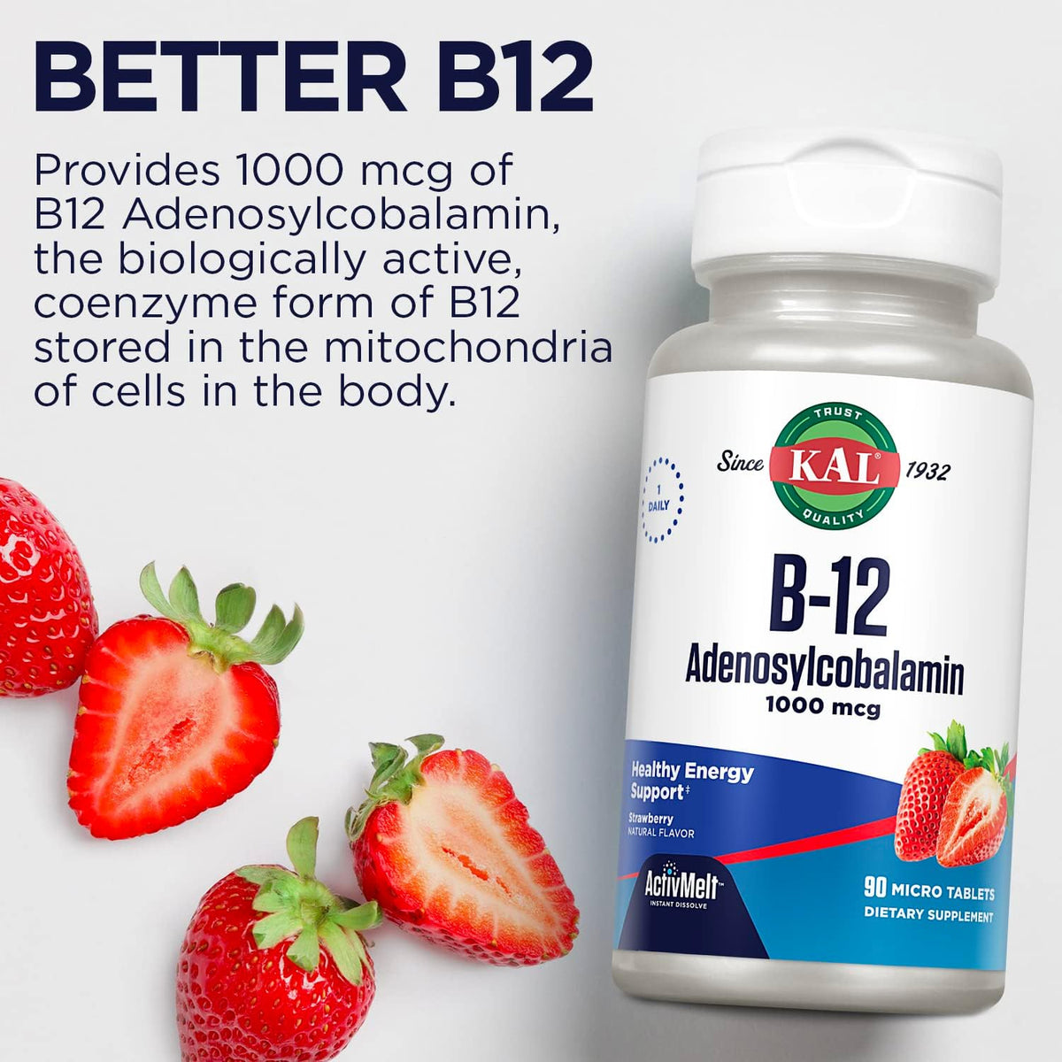 KAL Vitamin B12 Adenosylcobalamin 1000mcg - Strawberry Flavour - 90 ActiveMelt Micro Tablets - görsel 6