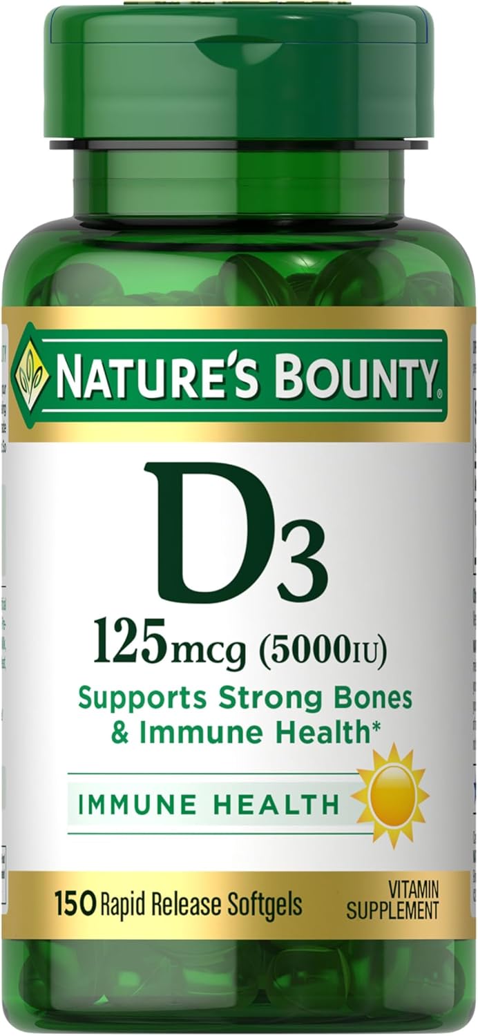 Nature's Bounty Vitamin D3 5000 IU Softgels, Rapid Release, Immune Support, 150 Count - görsel 1