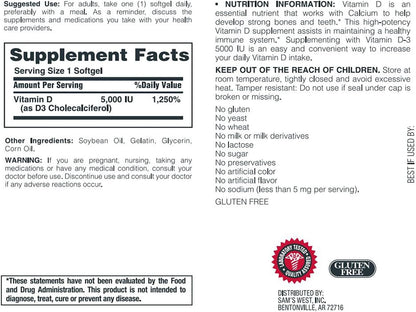 Member's Mark Vitamin D3 5000 IU Dietary Supplement (400 Softgels)
