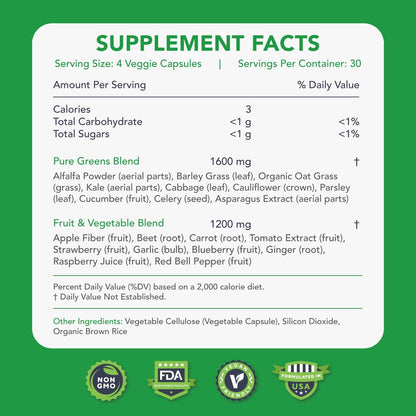 KaraMD Pure Nature | Greens, Fruit and Vegetables Supplement | Whole Food Multivitamin & Antioxidants | 20 Fruits and Vegetables for Energy & Digestion | Gluten-free & Vegan Friendly (4-pack)