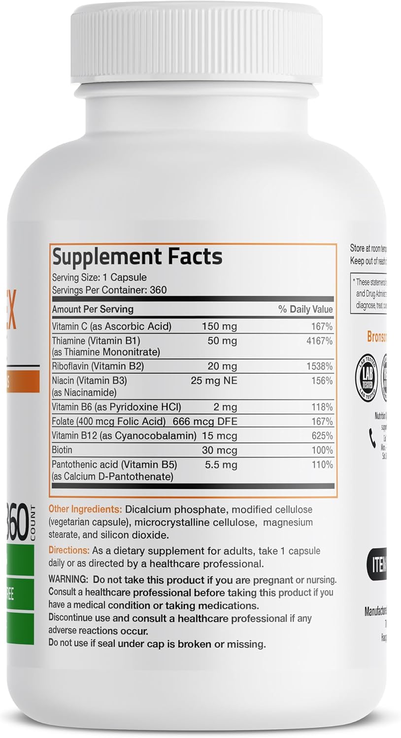 Bronson Vitamin B Complex with Vitamin C - 360 Vegetarian Capsules - görsel 2