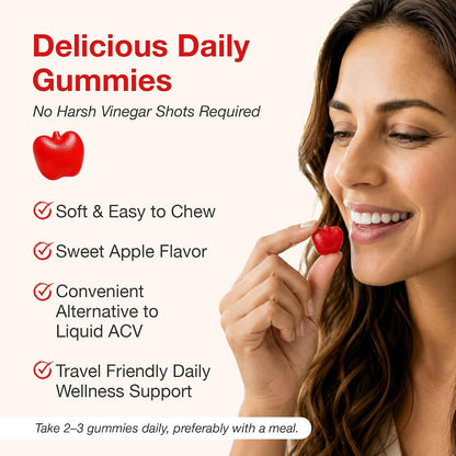 Apple Cider Vinegar Gummies – Support for Energy, Immunity & Gut Health – Folate, Iodine, Pomegranate, Beet Root, Vitamins B-6 & 12 – (60 Count, Pack of 1)