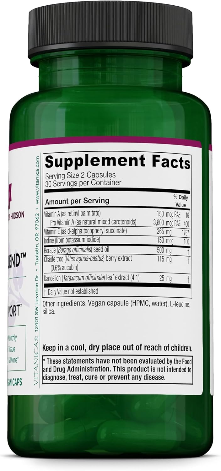 Vitanica Breast Cycle Blend - Breast Support Supplement with Chaste Tree Berry & Vitamin E - Cycle Support for Women - Vegan - 60 Capsules - görsel 2