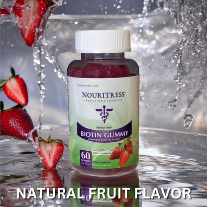 NouriTress Perfect Hair Biotin Gummies - 5000 mcg - 60 Count - Strawberry Flavoured