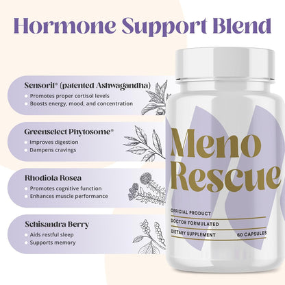 MenoRescue Menopause Supplements for Women – All Stage Menopause Relief for Hot Flushes, Hormone Support, and Complete Menopause Relief with Happy Natural Harmony Formula