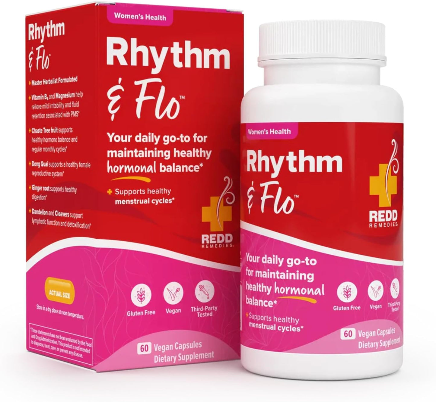 Redd Remedies, Rhythm & Flo, Helps Support Menstrual Health, 60 Vegan Capsules - görsel 1