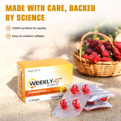 Nivagen Weekly-D Vitamin D3 50,000 IU - Once-Weekly High Potency Softgels - 12 Capsules
