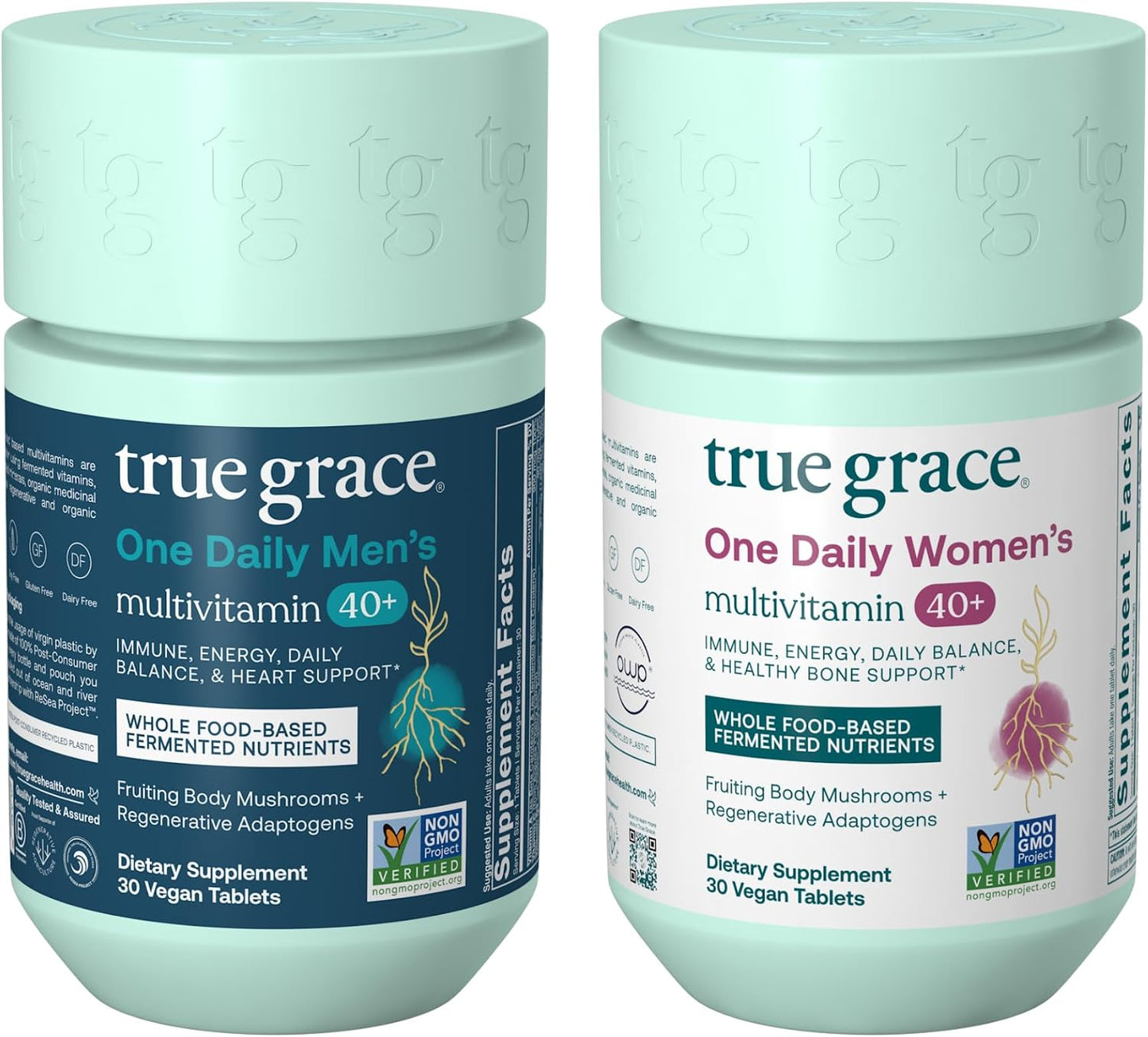 True Grace One Daily Men's Multivitamin 40+ (30 Vegan Tablets) and One Daily Women’s Multivitamin 40+ (30 Vegan Tablets) – Non-GMO – 30-Day Supply of Each - görsel 1